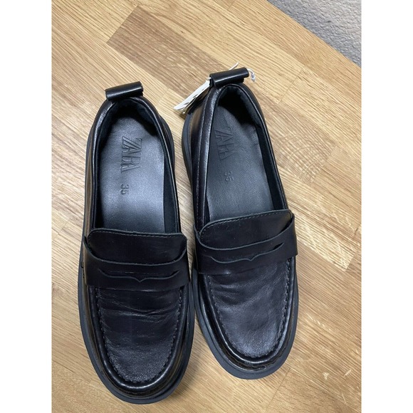 Zara Chunky Platform Loafer shoes Size 3.4 EU 35 Black slip on - Picture 5 of 9
